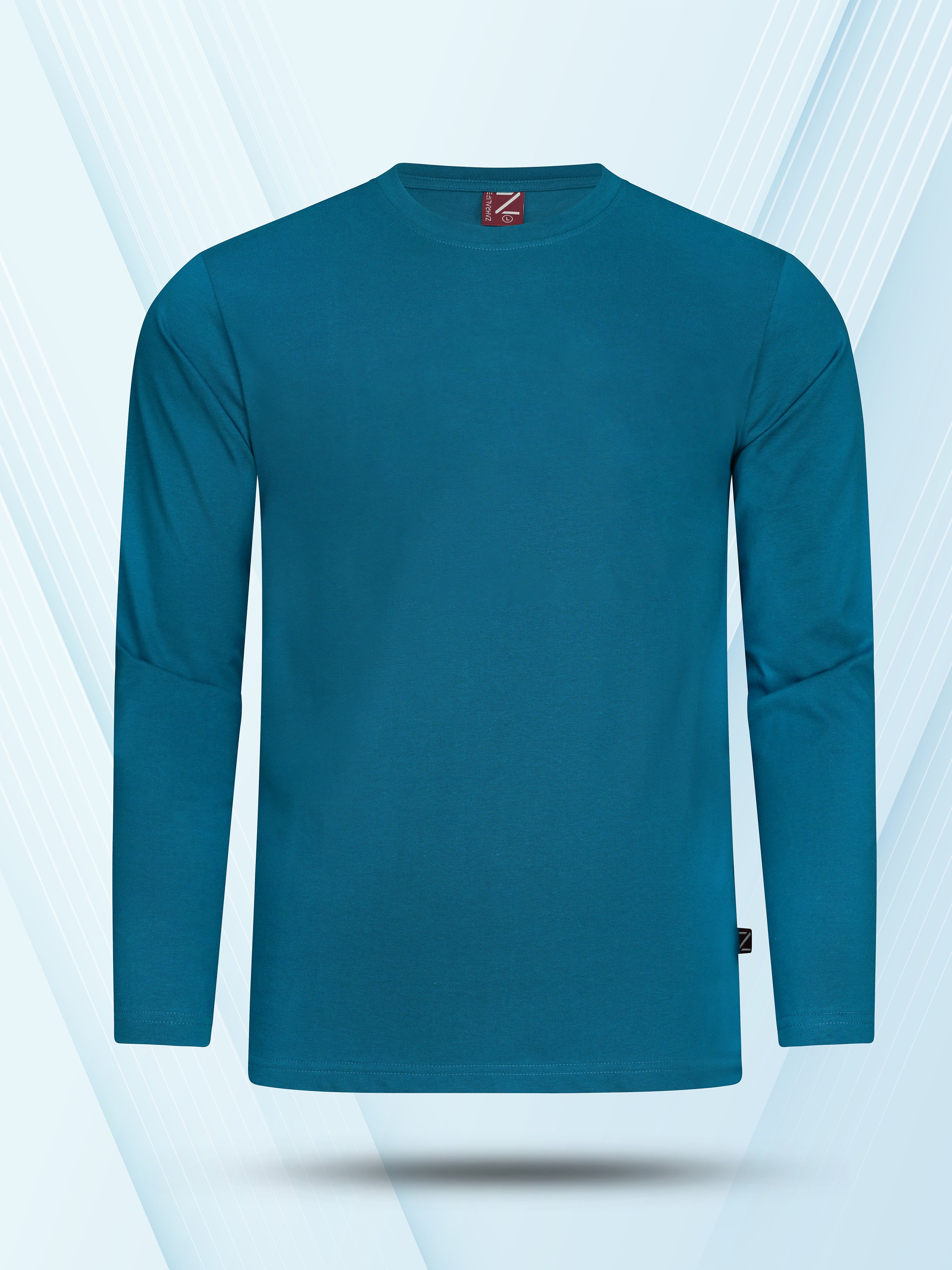 Mens Premium Blank Full Sleeve T-Shirt - Petrol Blue