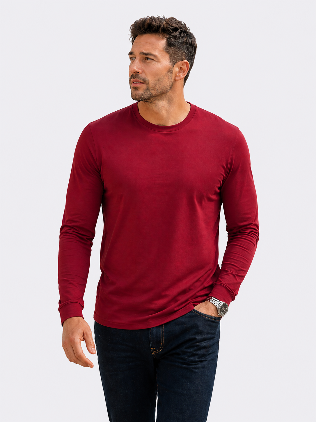 Mens Premium Blank Full Sleeve T-Shirt - Crimson Red