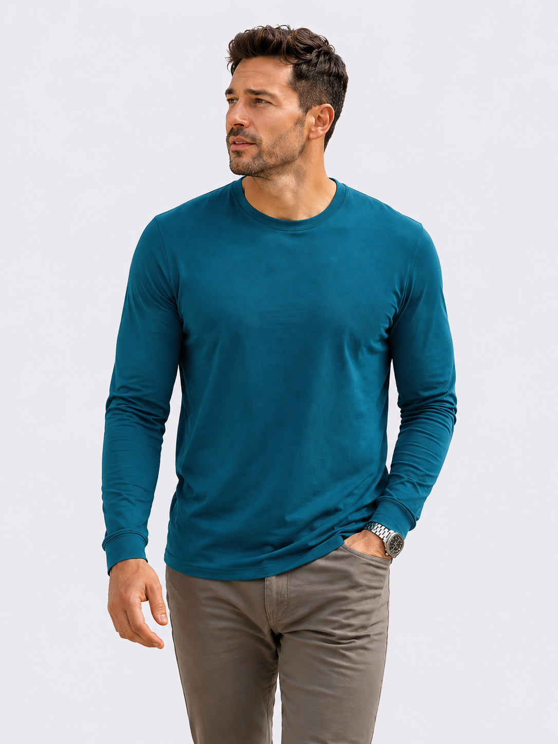 Mens Premium Blank Full Sleeve T-Shirt - Petrol Blue