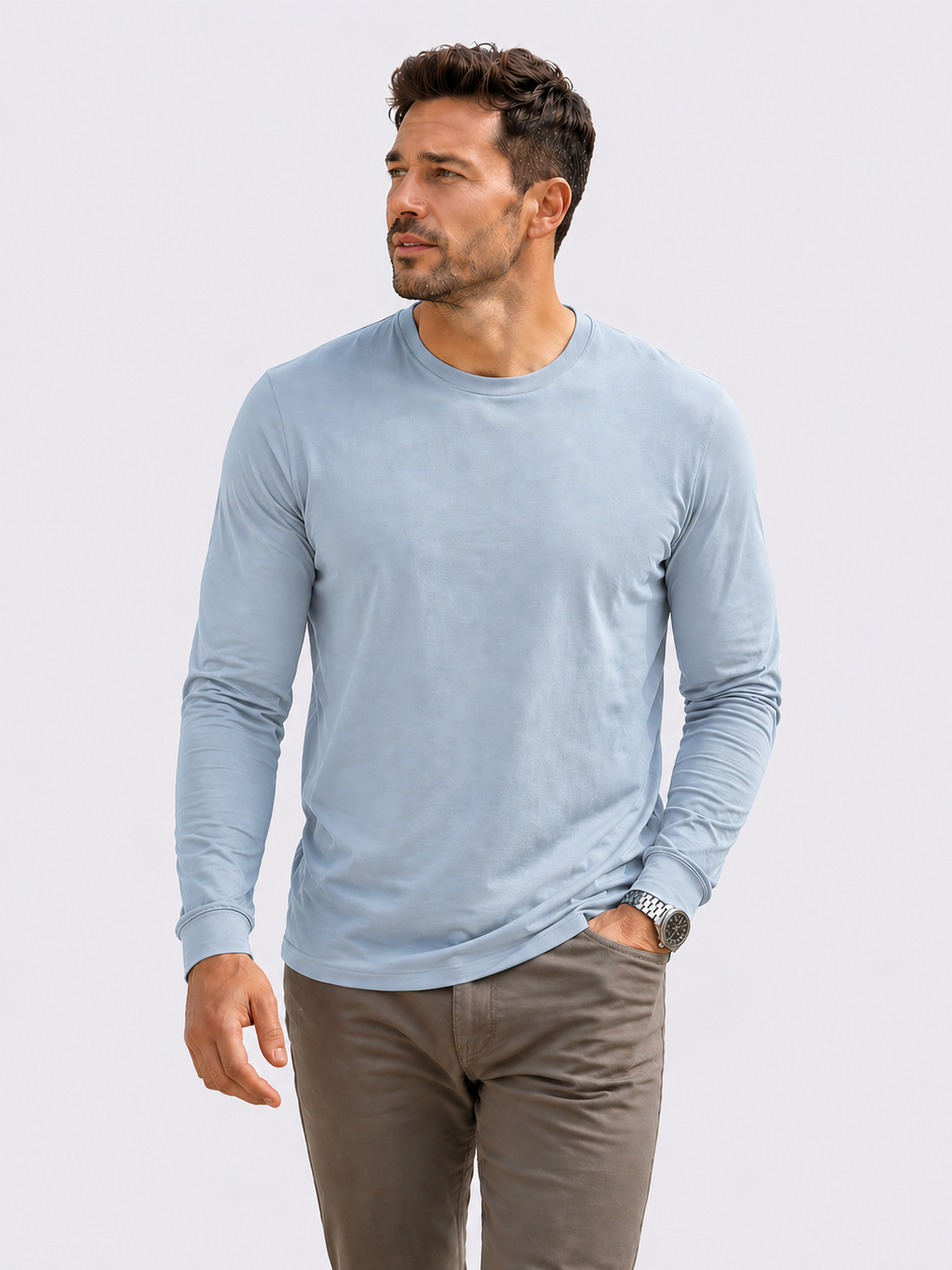 Mens Premium Blank Full Sleeve T-Shirt - Lt. Grey
